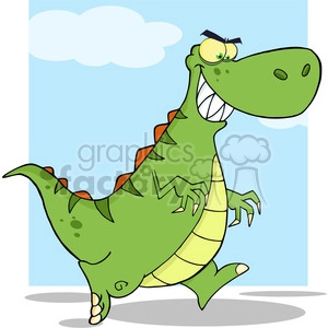 6821 Royalty Free Clip Art Angry Green Dinosaur Running