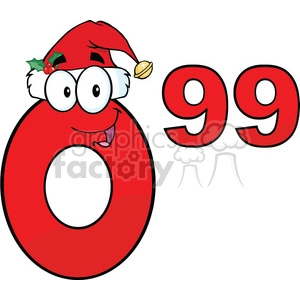 6707 Royalty Free Clip Art Price Tag Red Number 0.99 With Santa Hat Cartoon Mascot Character