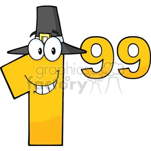 Tag Number 1.99 With Pilgrim Hat Cartoon Mascot Character