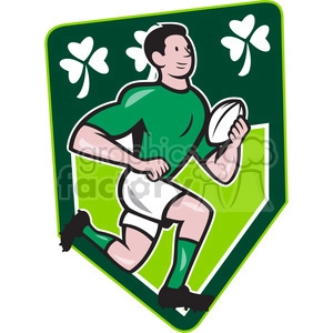 rugby player running ball side cartoon SHIELD