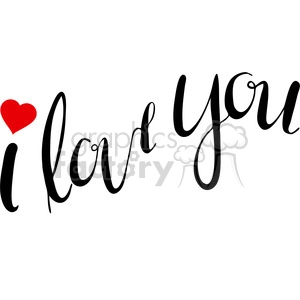 A clipart image featuring the words 'i love you' in stylish black cursive text with a red heart symbol replacing the dot above the letter 'i'.