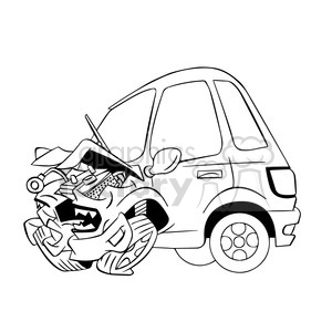 cartoon car sick from accident black and white