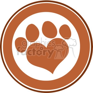 Royalty Free RF Clipart Illustration Love Paw Print Brown Circle Banner Design