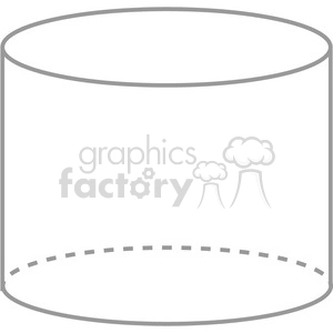 This is a clipart image of a 3D cylinder shape with a solid outline for the top and sides, and a dashed outline for the bottom.