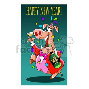 cartoon new years party drunk pig