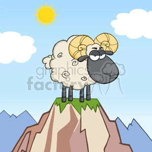 Cartoon Ram on Mountain Peak