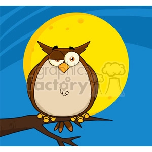 Funny Cartoon Owl at Night
