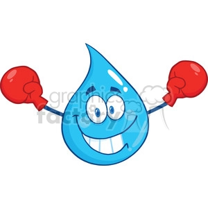Royalty Free RF Clipart Illustration Smiling Water Drop Character With Boxing Gloves