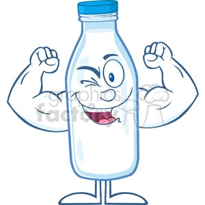 Royalty Free RF Clipart Illustration Winking Milk Bottle Cartoon Mascot Character Showing Muscle Arms