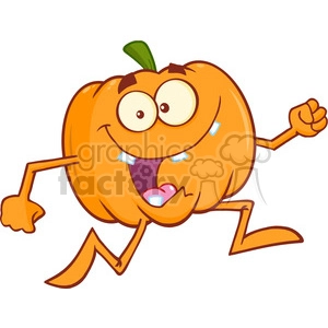 Royalty Free RF Clipart Illustration Goofy Halloween Pumpkin Cartoon Mascot Character Running