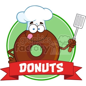 8712 Royalty Free RF Clipart Illustration Chocolate Chef Donut Cartoon Character Circle Label Vector Illustration Isolated On White