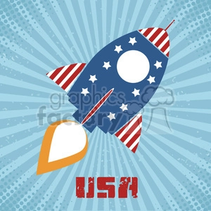 8318 Royalty Free RF Clipart Illustration Retro Rocket With USA Flag Concept Vector Illustration With Text