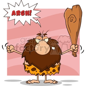 angry male caveman cartoon mascot character holding up a fist and a club vector illustration with speech bubble and text argh
