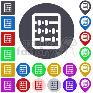 Clipart image of a stylized abacus icon in different color variations and shapes, representing arithmetic, calculation, and education tools.