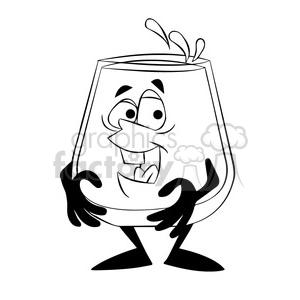 larry the cartoon glass character full of water black white