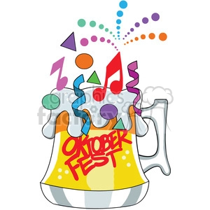 The clipart image depicts a cartoon large beer mug with foam overflowing from the top. The image represents the festive spirit of the Oktoberfest or Volksfest, a traditional German beer festival, with the comical character enjoying his drink.