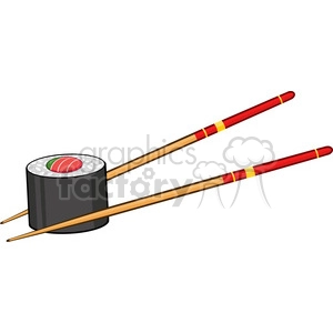 illustration sushi roll with chopsticks vector illustration isolated on white