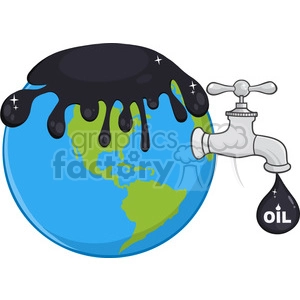 royalty free rf clipart illustration oil pouring over earth with faucet and petroleum drop design with text vector illustration isolated on white background