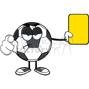 soccer ball cartoon mascot character referees pointing and showing yellow card vector illustration isolated on white background