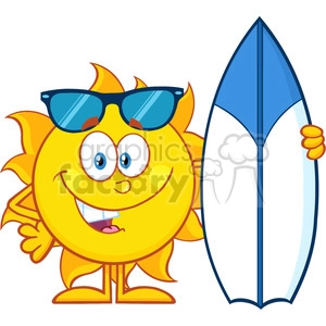 Cartoon Sun with Sunglasses Holding a Surfboard