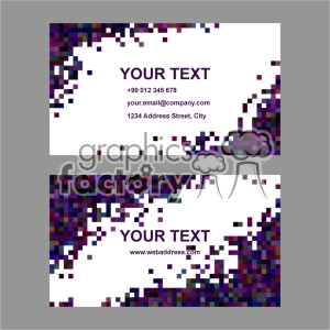 This clipart image features two business card templates with a pixelated design. The cards have sections for personal or business contact details, including a phone number, email address, street address, and web address.