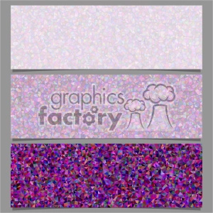 A clipart image featuring three rectangular banners with abstract, colorful, geometric, triangular mosaic patterns. The colors transition from light pastels in the top banner to darker, more vibrant purples and pinks in the bottom banner.
