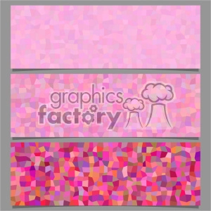 A clipart image featuring three horizontal banners with a mosaic pattern. Each banner showcases a gradient of pink and red shades, with the top one being lightest, the middle one exhibiting moderate brightness, and the bottom one having the most vibrant and varied colors.