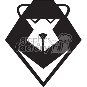 A stylized clipart image of a lion's head in black and white, depicting a geometric and abstract design with sharp angles and clean lines that resemble a lion's face and mane.