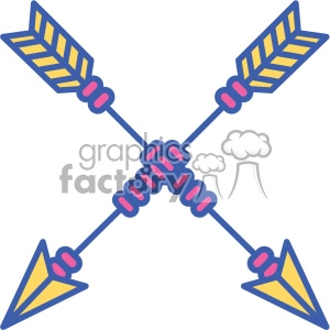 A colorful clipart image depicting two crossed arrows, with a stylized design featuring blue shafts, yellow fletching, and pink accents.