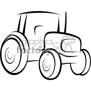 The image is a black and white outline of a tractor, commonly used in farming. The tractor has four wheels, a large front grille, and a cab with a seat for the operator. It is often used by farmers to till the soil, plant and harvest crops, and transport materials around the farm. The image appears to be designed as a vector graphic, which means it can be scaled up or down without losing quality.
