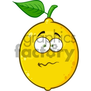 Royalty Free RF Clipart Illustration Nervous Yellow Lemon Fruit Cartoon Emoji Face Character With Confused Expression Vector Illustration Isolated On White Background