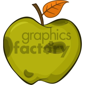 Royalty Free RF Clipart Illustration Rotten Green Apple Fruit With Leaf Cartoon Drawing Simple Design Vector Illustration Isolated On White Background