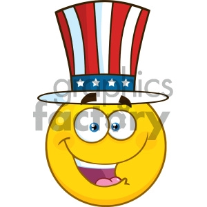 Royalty Free RF Clipart Illustration Happy Patriotic Yellow Cartoon Emoji Face Character Wearing A USA Hat Vector Illustration Isolated On White Background
