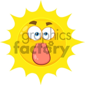 Royalty Free RF Clipart Illustration Funny Yellow Sun Cartoon Emoji Face Character Stuck Out Tongue Vector Illustration Isolated On White Background