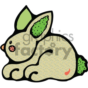 The image is a clipart representation of a rabbit or bunny. The bunny appears to be stylized with patterned textures and is depicted in a seated position, looking to the side. It has a green patch on the ear and hip, suggesting a playful and creative design.
