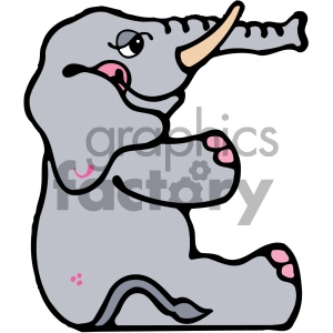 The image is a simple, cartoon-style clipart of an elephant. The elephant is gray with pink ear interiors and foot soles, and it has a long, curved trunk.