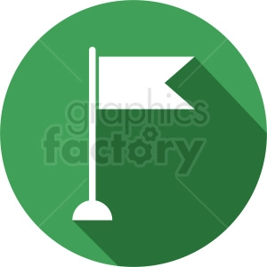 The image depicts a simple, stylized illustration of a flag on a pole. The flag is represented as a white rectangle with a triangular notch on the right side, indicating a fluttering effect. The flagpole is straight and white, anchored at the bottom. The background is a solid, flat green circle.