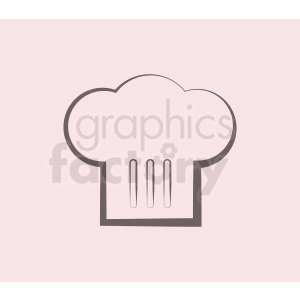 This is a minimalist clipart image of a chef's hat. The background is a soft pink color, and the hat is outlined in a dark shade of gray.