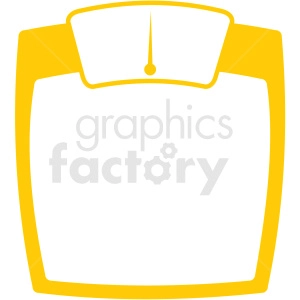 A yellow clipart image of a weighing scale with a needle indicator, typically used for measuring weight.
