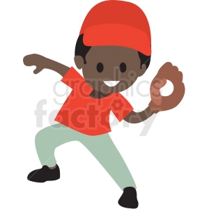 cartoon African American boy playing baseball
