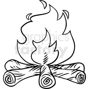 black and white cartoon camp fire vector clipart