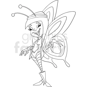 black and white edc rave fairy character clipart