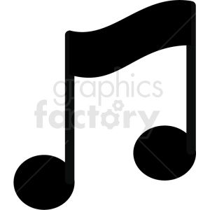 The clipart image shows a slanted, black and white eighth note commonly used in musical notation. An eighth note is a musical note that represents half of a quarter note's duration and is typically associated with fast-paced music.
