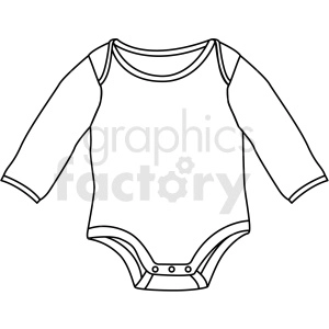 A black and white clipart image of a baby's long sleeve onesie.