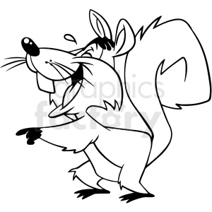 The clipart image depicts a cartoon squirrel laughing. The squirrel has an exaggerated expression of joy, with its mouth wide open, eyes closed, and one hand placed on its belly as if it is in the midst of a hearty laugh.