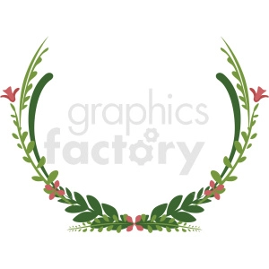 A clipart image of a floral wreath with green leaves and small red flowers, arranged in a semi-circle.