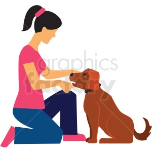 woman training dog vector clipart