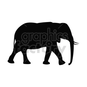 This is an image of a black silhouette of an elephant. The silhouette captures the distinct features of an elephant such as its large ears, long trunk, and massive legs.