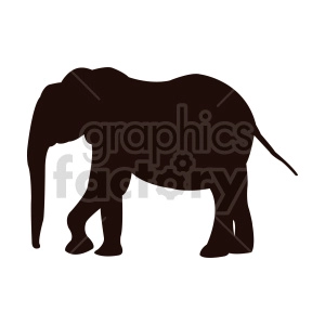 The image is a silhouette of an elephant. It is a simple, solid black outline graphic of an elephant on a white background.