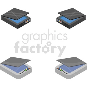 isometric scanner vector icon clipart bundle